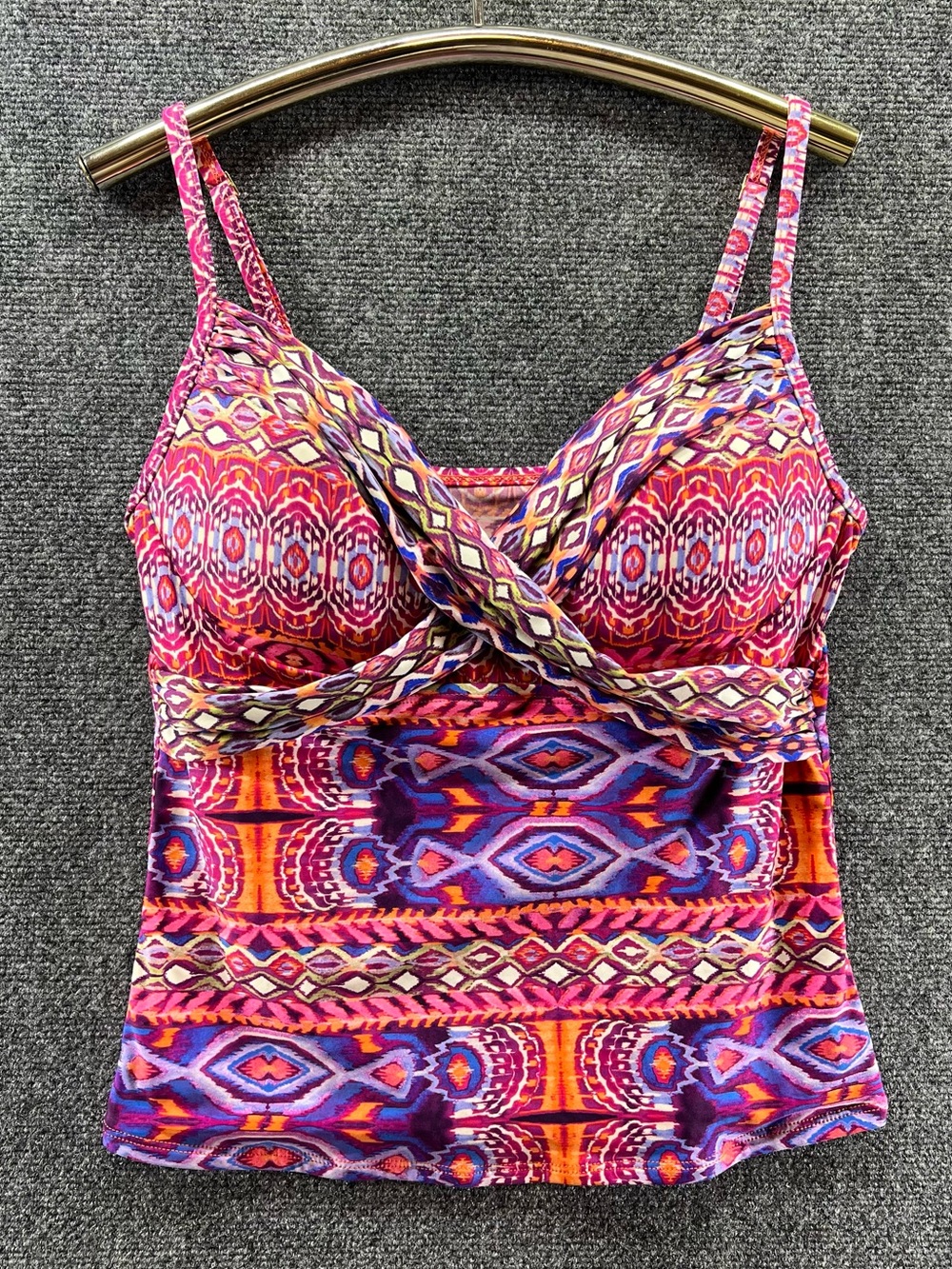 La Blanca Tankini Swim Top Sz 12 Orange Purple Padded Underwire Bra Beach Resort